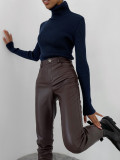 Turtleneck knitted pullover basic shirt