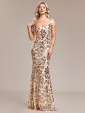Women's square neck formal mermaid sequin sleeveless party evening dress