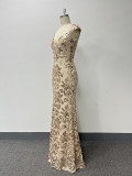 Women's square neck formal mermaid sequin sleeveless party evening dress