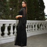 High-end long-sleeved temperament round-neck sexy long sequined banquet evening dress bridesmaid dress