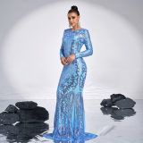 High-end long-sleeved round-neck sexy long sequined banquet evening dress bridesmaid dress