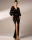 High-end long-sleeved V-neck sexy long sequined banquet evening dress bridesmaid dress