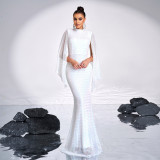 High-end long-sleeved temperament round-neck sexy long sequined banquet evening dress bridesmaid dress