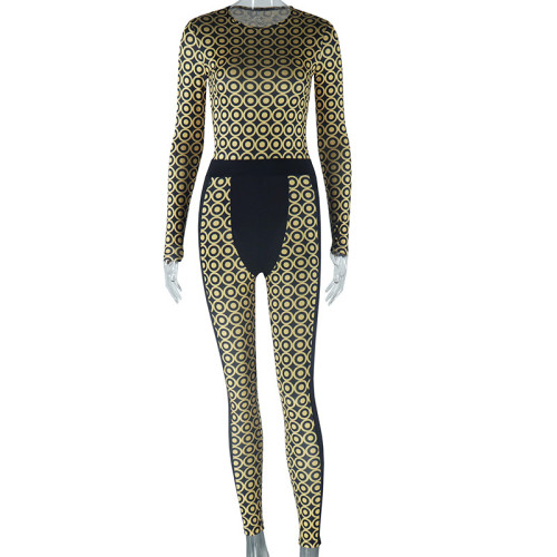 Women fitness suit long-sleeved bodysuit with pants two-piece set