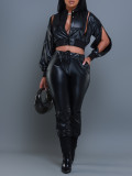 Women PU leather two piece set