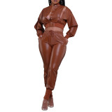 Women PU leather two piece set