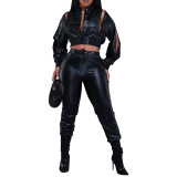 Women PU leather two piece set