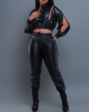 Women PU leather two piece set