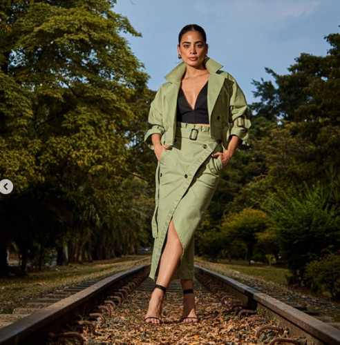 Autumn casual cargo jacket midi skirt two piece matching set