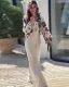 Autumn women elegant printed blouse and wide-leg pants two-piece set