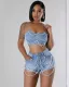 Women's pearl diamond chain denim camisole shorts two piece set