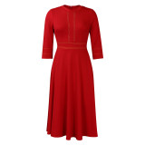 Plus Size Women's Short Sleeve Stand Collar Party Three-quarter Sleeve Dress