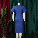 Plus size women's solid color trumpet sleeve office dress