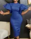 Plus size women's solid color trumpet sleeve office dress