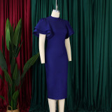 Plus size women's solid color trumpet sleeve office dress