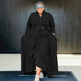 Autumn and winter plus size women's casual solid color two-piece maxi skirt set