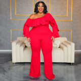 Autumn winter plus size women's clothing solid color sexy loose off-shoulder jumpsuit