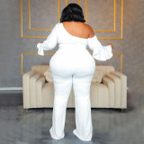 Autumn winter plus size women's clothing solid color sexy loose off-shoulder jumpsuit