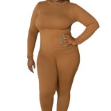 Autumn and winter plus size women's casual solid color tight shirt pants set