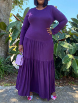 Autumn and winter plus size women's casual solid color long maxi dress