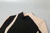 Autumn women's turtleneck long sleeve contrast color pleated long evening dress