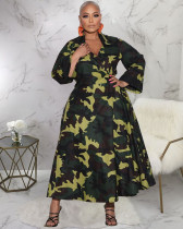 Autumn and winter plus size women's casual print maxi dress
