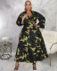 Autumn and winter plus size women's casual print maxi dress