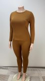 Autumn and winter plus size women's casual solid color tight shirt pants set
