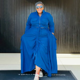 Autumn and winter plus size women's casual solid color two-piece maxi skirt set