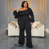 Autumn winter plus size women's clothing solid color sexy loose off-shoulder jumpsuit