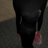 Women elegant long sleeve flower high waist slim dress for women