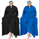 Autumn and winter plus size women's casual solid color two-piece maxi skirt set