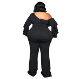 Autumn winter plus size women's clothing solid color sexy loose off-shoulder jumpsuit