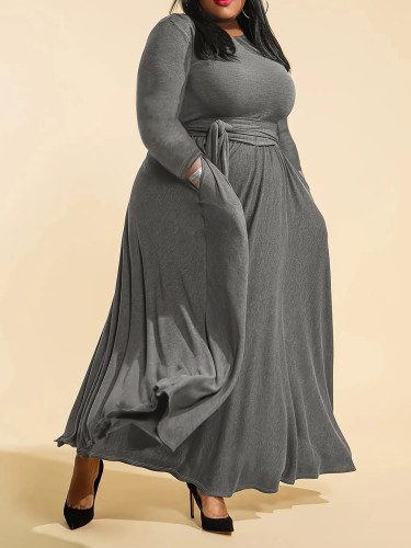 Autumn and winter plus size women's casual solid color long maxi dress