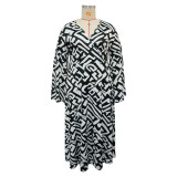 Autumn and winter plus size women's casual print maxi dress