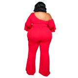 Autumn winter plus size women's clothing solid color sexy loose off-shoulder jumpsuit