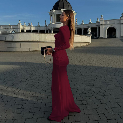 Women elegant long sleeve flower high waist slim dress for women