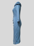 Autumn winter long sleeve solid color office dress