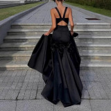Party black sleeveless formal long evening dress