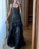 Party black sleeveless formal long evening dress