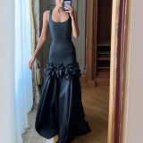 Party black sleeveless formal long evening dress