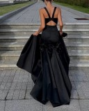 Party black sleeveless formal long evening dress