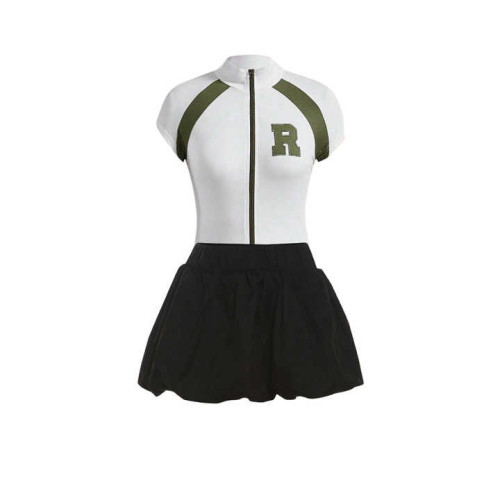 Women's sporty zipper jersey and mini skirt set