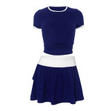 Autumn women's clothing contrast color sports top skirt set