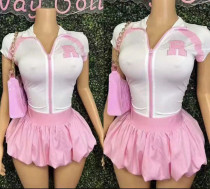 Women's sporty zipper jersey and mini skirt set