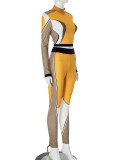 Autumn women sports casual slim contrast color top pants set
