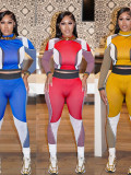 Autumn women sports casual slim contrast color top pants set