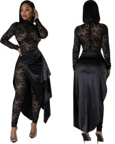 Women's Sexy Lace Jumpsuit Satin Skirt Set