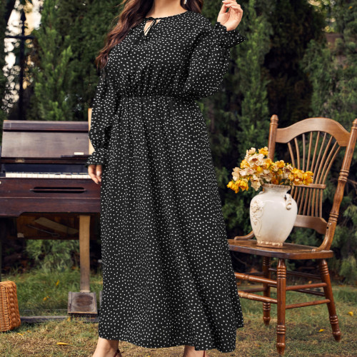 Plus size women's polka dot loose long sleeve dress