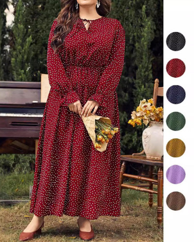 Plus size women's polka dot loose long sleeve dress